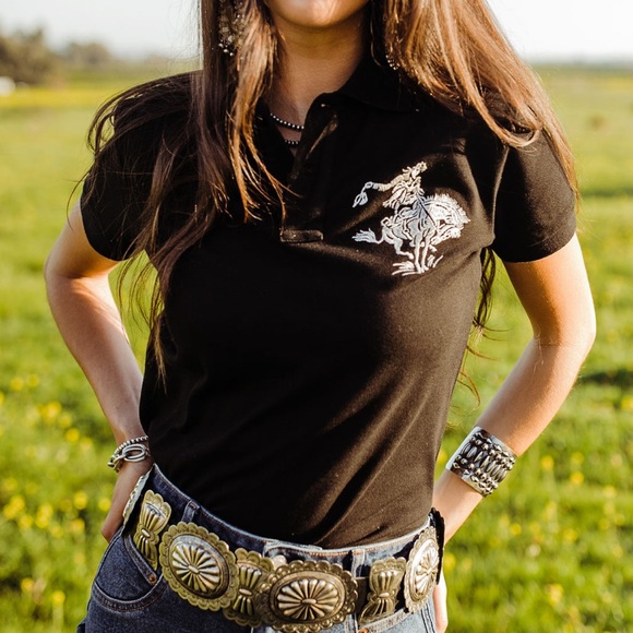 Rodeo Quincy Tops - Rodeo Quincy Bronc Black Embroidered Polo Shirt